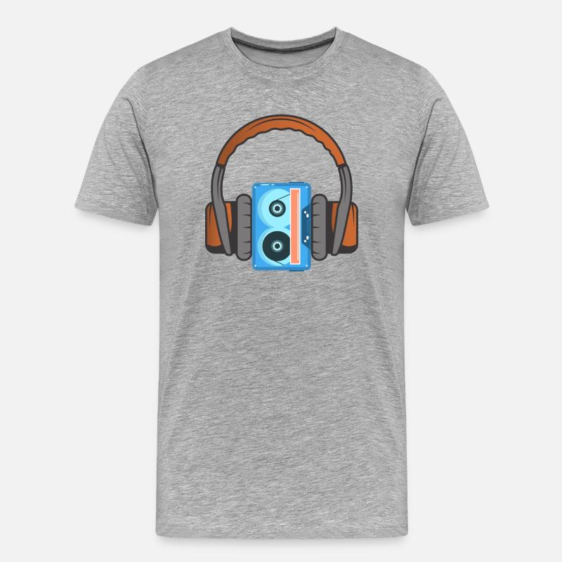 Kopfhörer und Audiokassette - Männer Premium Bio T-Shirt - Grau meliert