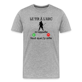 le tir à l arc m appelle / Tir à l'arc - T-shirt bio Premium Homme - gris chiné - Devant - Damien (186cm)