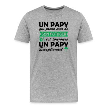 papy exceptionnel / papy jardinier - T-shirt bio Premium Homme - gris chiné - Devant - Damien (186cm)