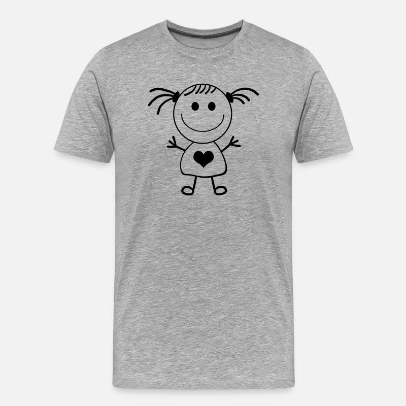 Mädchen Strichmännchen - Männer Premium Bio T-Shirt - Grau meliert