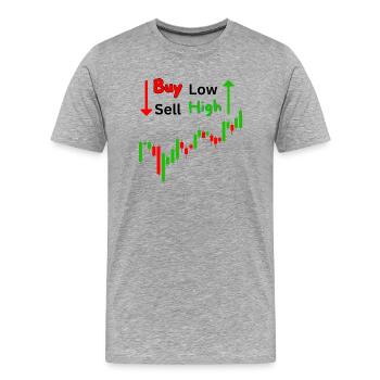 Buy Low Sell High Trading Candlesticks CFD Spruch - Männer Premium Bio T-Shirt - Grau meliert - Vorne - Damien (186cm)