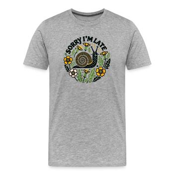 Désolé je suis en retard Snail - T-shirt bio Premium Homme - gris chiné - Devant - Damien (186cm)