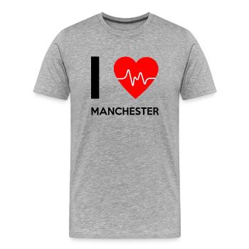 J'aime Manchester - I Love Manchester - T-shirt bio Premium Homme - gris chiné - Devant - Damien (186cm)