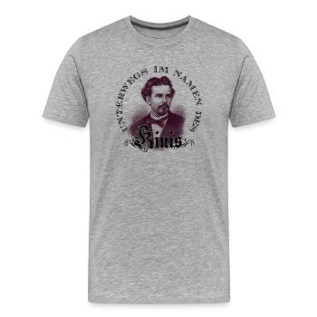Unterwegs im Namen des Kinis - schwarz / sepia - Männer Premium Bio T-Shirt - Grau meliert - Vorne - Damien (186cm)