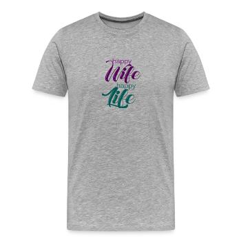 Femme heureuse, heureuse vie - T-shirt bio Premium Homme - gris chiné - Devant - Damien (186cm)