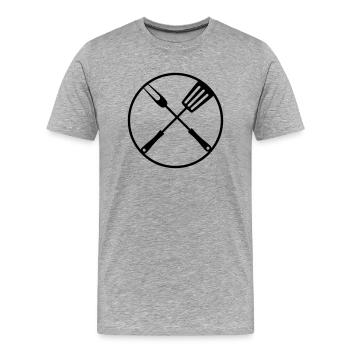 rond cuisinier grillade cercle logo logo fourchette grillade pfan - T-shirt bio Premium Homme - gris chiné - Devant - Damien (186cm)