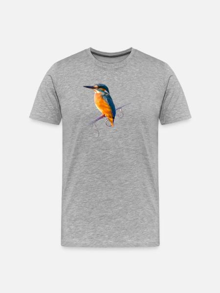 Eisvogel auf einer Angelrute - Männer Premium Bio T-Shirt - Grau meliert