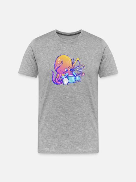 Octopus plays drums - Men's Premium Organic T-Shirt - heather grey