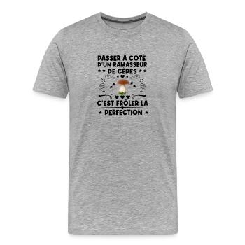 Cadeau cèpes humour champignons ramasseur cèpes - T-shirt bio Premium Homme - gris chiné - Devant - Damien (186cm)