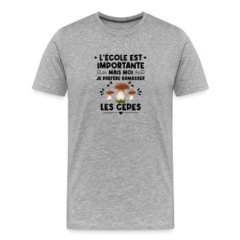 Cadeau cèpes humour champignons cèpes l'école est - T-shirt bio Premium Homme - gris chiné - Devant - Damien (186cm)