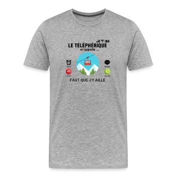 Le Téléphérique M'appelle Faut Que J'y Aille - T-shirt bio Premium Homme - gris chiné - Devant - Damien (186cm)