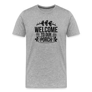Bienvenue dans notre porche - T-shirt bio Premium Homme - gris chiné - Devant - Damien (186cm)
