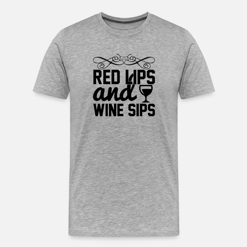 Red Lips and Wine Sips - Männer Premium Bio T-Shirt - Grau meliert