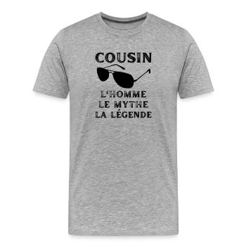COUSIN Lunettes de soleil Homme Mythe Légende - T-shirt bio Premium Homme - gris chiné - Devant - Damien (186cm)