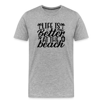 La vie est meilleure à la plage - T-shirt bio Premium Homme - gris chiné - Devant - Damien (186cm)