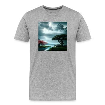 Majestätisches japanisches Land - Männer Premium Bio T-Shirt - Grau meliert - Vorne - Damien (186cm)