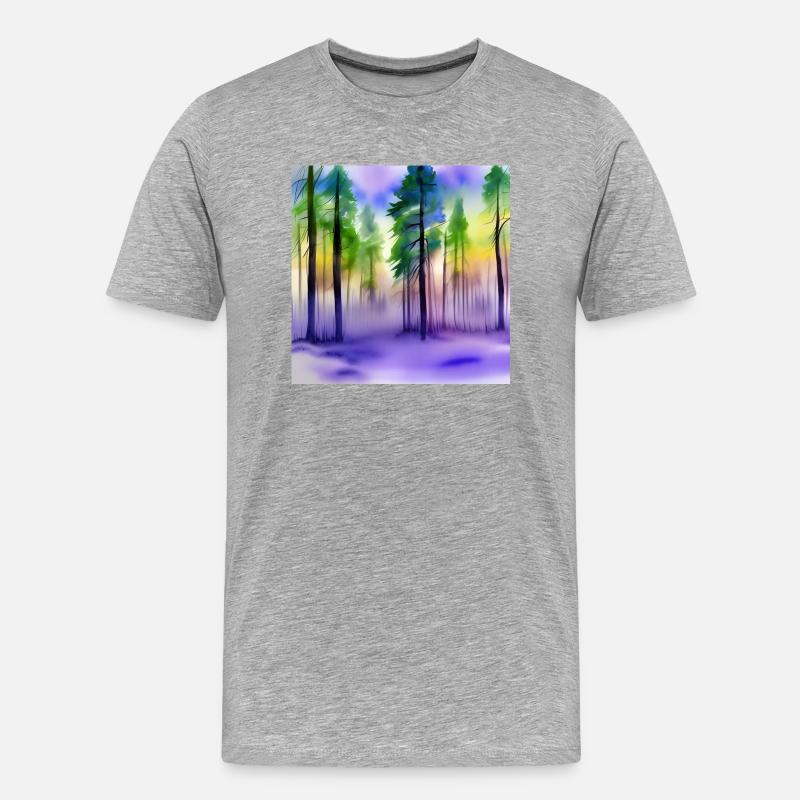 Abend im Aquarellwald - Männer Premium Bio T-Shirt - Grau meliert