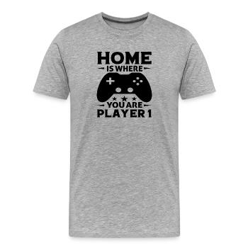 La maison est l’endroit où vous êtes Joueur 1 - T-shirt bio Premium Homme - gris chiné - Devant - Damien (186cm)