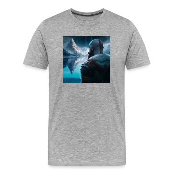 kratos devant les montagnes - T-shirt bio Premium Homme - gris chiné - Devant - Damien (186cm)