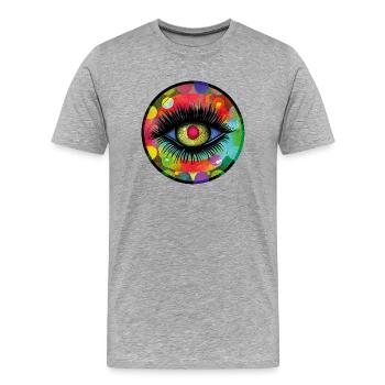 Œil aux néons colorés - Digital AI Art - T-shirt bio Premium Homme - gris chiné - Devant - Damien (186cm)