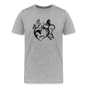 Tiermotiv Pferde Pferdeportrait Herz Geschenk - Männer Premium Bio T-Shirt - Grau meliert - Vorne - Damien (186cm)