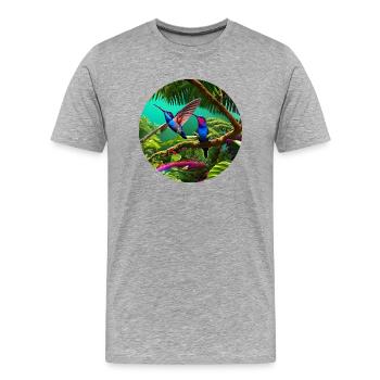 Les colibris dans la forêt tropicale dans l’art numérique - T-shirt bio Premium Homme - gris chiné - Devant - Damien (186cm)