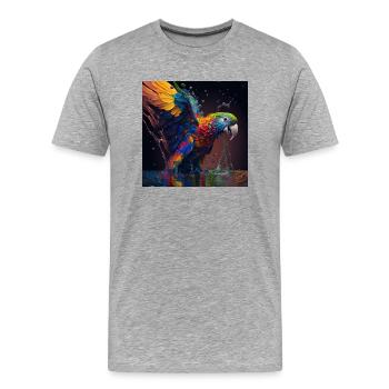 Perroquet coloré, design unique - T-shirt bio Premium Homme - gris chiné - Devant - Damien (186cm)