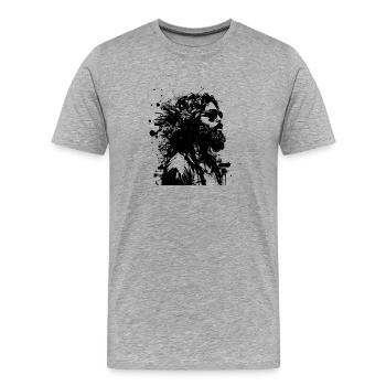 Portrait hippie noir et blanc homme avec des fleurs - T-shirt bio Premium Homme - gris chiné - Devant - Damien (186cm)