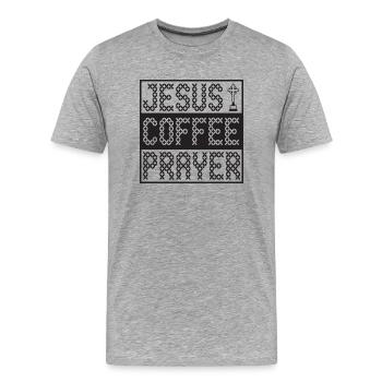 Prière au café de Jésus - T-shirt bio Premium Homme - gris chiné - Devant - Damien (186cm)