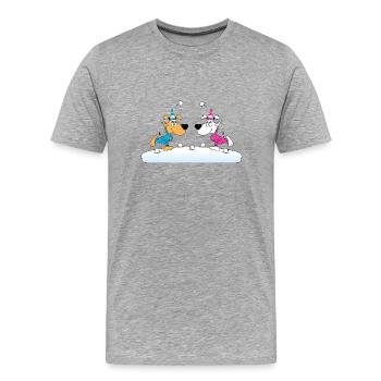 SCHNEEBALLSCHLACHT - SCHNEE - WINTER - HUNDE - FUN - Männer Premium Bio T-Shirt - Grau meliert - Vorne - Damien (186cm)