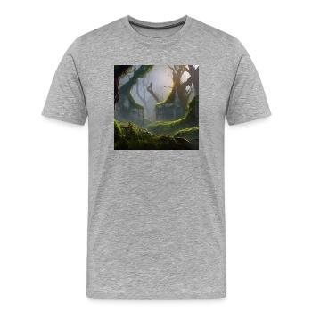 Overgrown city covered in vines and mos - Männer Premium Bio T-Shirt - Grau meliert - Vorne - Damien (186cm)