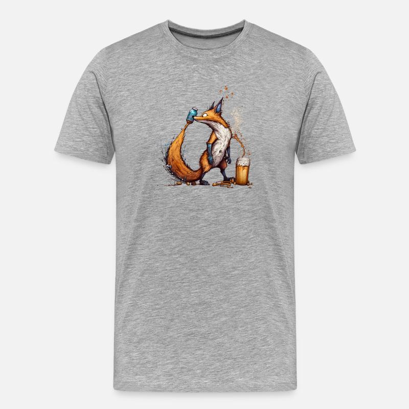 Cooler Fuchs spielt mit Bier - Männer Premium Bio T-Shirt - Grau meliert