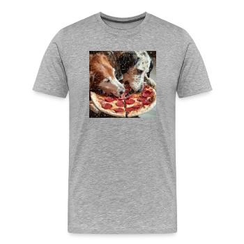 Deux chiens mangeant de la pizza salami - T-shirt bio Premium Homme - gris chiné - Devant - Damien (186cm)