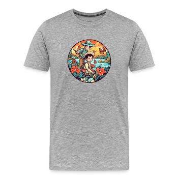 Père et fils pêchant le jour de la fête des pères - T-shirt bio Premium Homme - gris chiné - Devant - Damien (186cm)