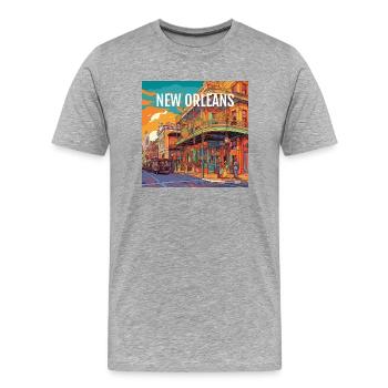 La Nouvelle-Orléans au coucher du soleil - T-shirt bio Premium Homme - gris chiné - Devant - Damien (186cm)