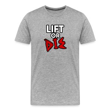 Lift or Die Word Design - Motivierende Fitnesskunst - Männer Premium Bio T-Shirt - Grau meliert - Vorne - Damien (186cm)