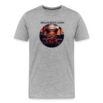 Grillen beste Leben! bei Sonnenuntergang am Strand - Männer Premium Bio T-Shirt - Grau meliert - Vorne - Damien (186cm)