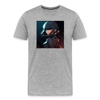 Cybernetic Enigma: Mysterious Anime-Style Woman - Men's Premium Organic T-Shirt - heather grey - Front - Damien (186cm)