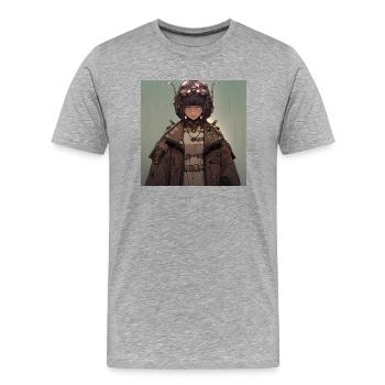 Retro Future Vision: Enigmatic Anime Woman in - Men's Premium Organic T-Shirt - heather grey - Front - Damien (186cm)