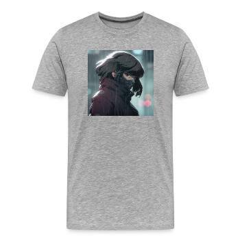 Kybernetische Rätsel: Schönes Anime-Mädchen mit einem - Männer Premium Bio T-Shirt - Grau meliert - Vorne - Damien (186cm)
