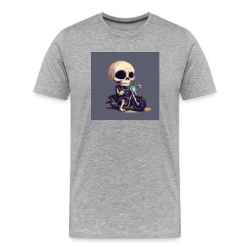 Bone to be Wild: Entzückender Schädel fährt Motorrad - Männer Premium Bio T-Shirt - Grau meliert - Vorne - Damien (186cm)