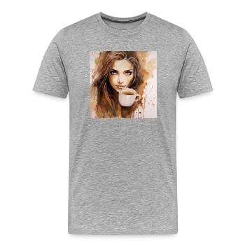 Aroma Serenade: Belle aquarelle brune d’un - T-shirt bio Premium Homme - gris chiné - Devant - Damien (186cm)