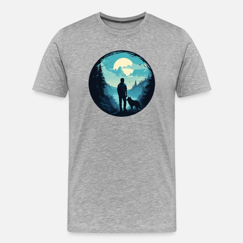 Junger Mann und sein Wolf - Männer Premium Bio T-Shirt - Grau meliert