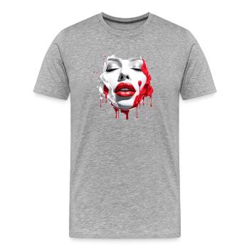 Frauengesicht Rote Lippen - Männer Premium Bio T-Shirt - Grau meliert - Vorne - Damien (186cm)