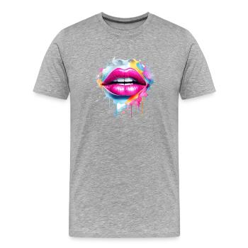 Bunte Lippen Kussmund Frauengesicht Geschenk - Männer Premium Bio T-Shirt - Grau meliert - Vorne - Damien (186cm)