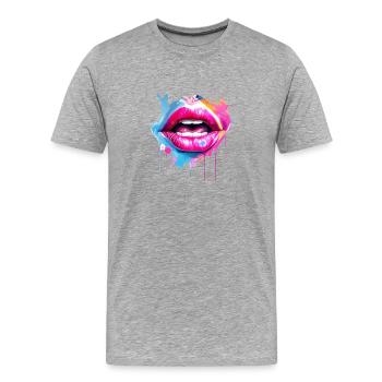 Bunte Lippen Kussmund Frauengesicht - Männer Premium Bio T-Shirt - Grau meliert - Vorne - Damien (186cm)