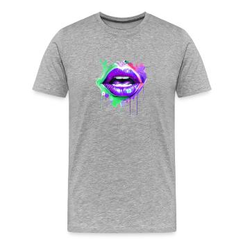 Bunte Lippen Kussmund Frauengesicht Geschenkidee - Männer Premium Bio T-Shirt - Grau meliert - Vorne - Damien (186cm)