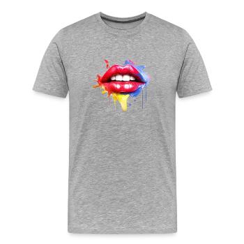 Bunte Lippen Kussmund Frauengesicht Geschenkidee - Männer Premium Bio T-Shirt - Grau meliert - Vorne - Damien (186cm)