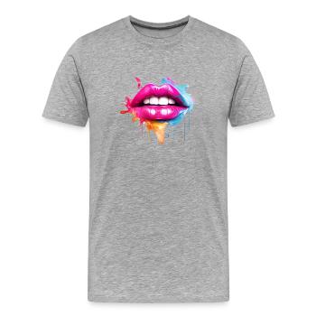 Bunte Lippen Kussmund Frauengesicht Geschenk - Männer Premium Bio T-Shirt - Grau meliert - Vorne - Damien (186cm)