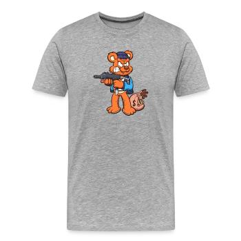 Ours en peluche avec Uzi - T-shirt bio Premium Homme - gris chiné - Devant - Damien (186cm)
